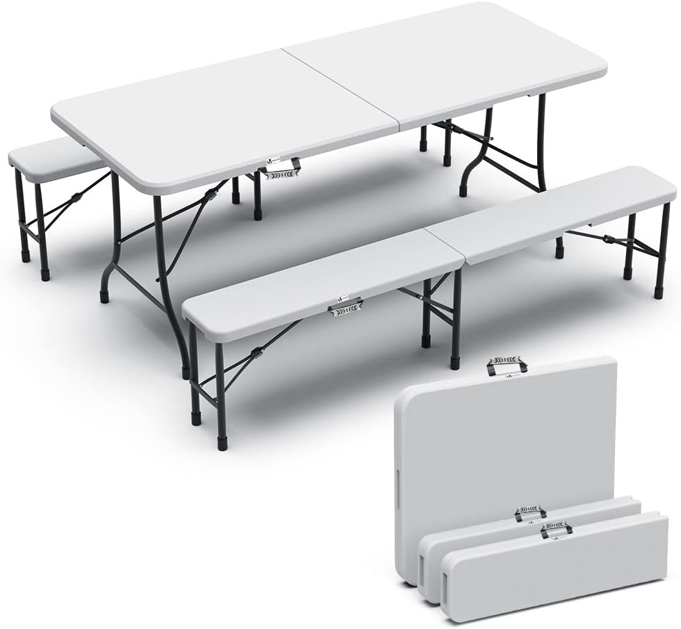 Ensemble Table Pliante et Bancs Pliables